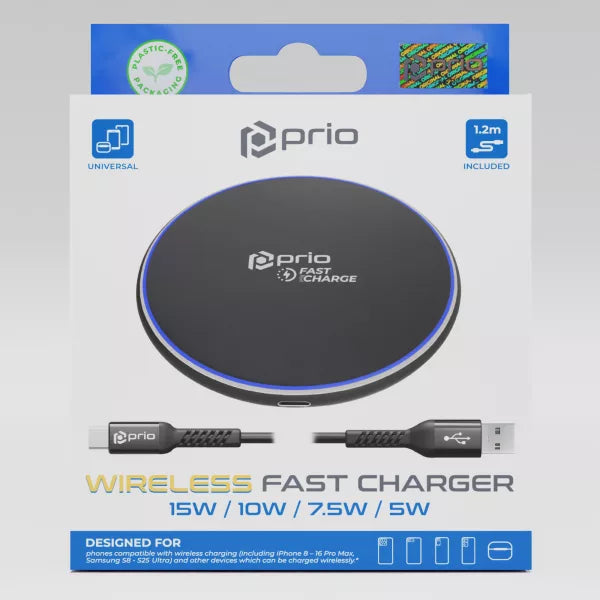 Prio kabelloses Qi-Schnellladegerät 15W (USB-C) – Schwarz