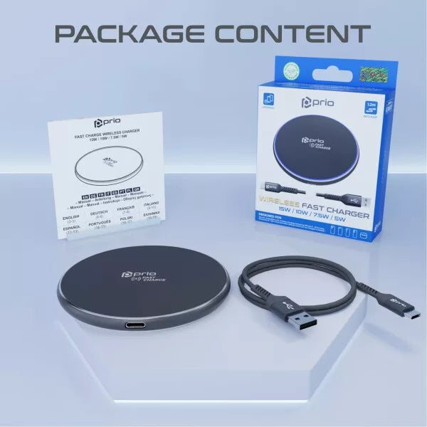 Prio kabelloses Qi-Schnellladegerät 15W (USB-C) – Schwarz