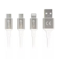 Prio 3in1 Micro-USB & USB-C & Lightning zu USB-A Kabel 3A 2m – Weiß