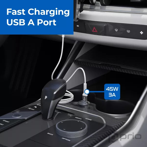 Prio 45W KFZ-Schnellladegerät USB-C & USB-A – PD 3.0, Silber