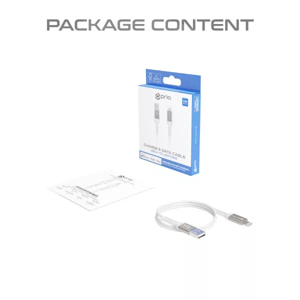 Prio iPhone Ladekabel USB-A auf Lightning – MFi zertifiziert, 1,2m, Weiß