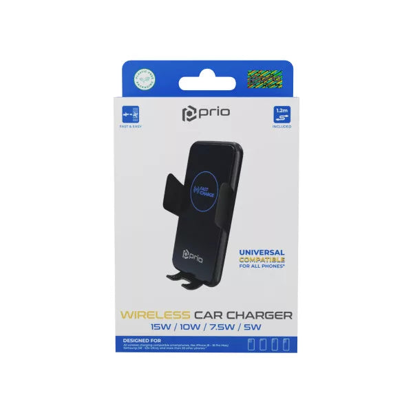 Prio Kabellose KFZ-Handyhalterung mit 15W Schnellladung (USB-C) – Schwarz