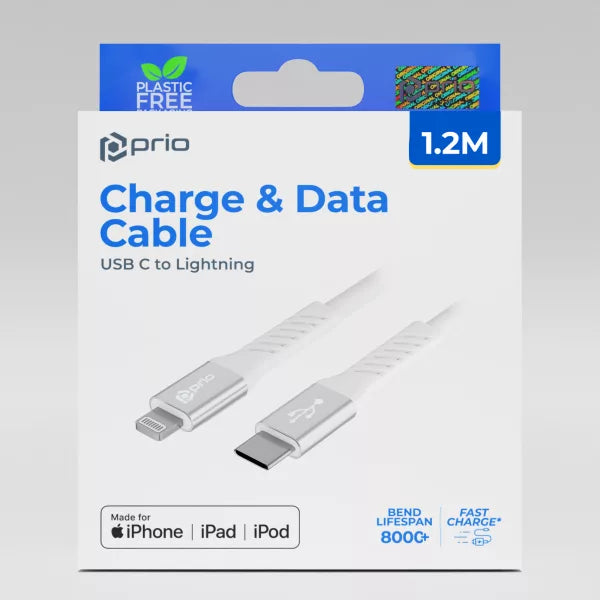 Prio iPhone Ladekabel USB-C auf Lightning – MFi zertifiziert, 1,2m, Weiß