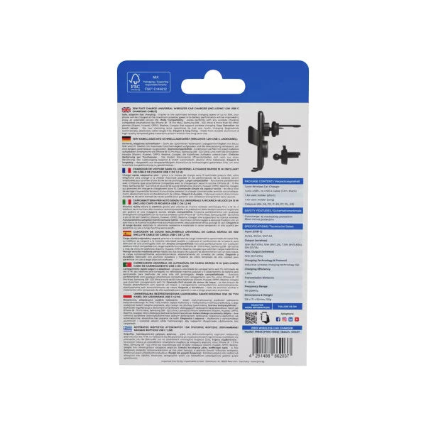 Prio Kabellose KFZ-Handyhalterung mit 15W Schnellladung (USB-C) – Schwarz