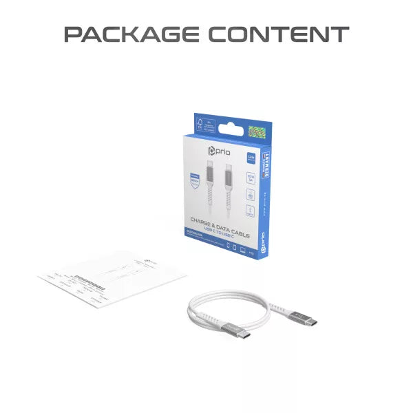 Prio USB-C auf USB-C Kabel 100W (5A) – 1,2 m Fast Charge & Sync | Power Delivery | Weiß