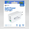 Prio 65W GaN Power Charger – Kompaktes 3-Port Schnellladegerät für Laptop, Tablet & Smartphone | 2× USB-C + 1× USB-A | PD, PPS & QC 3.0