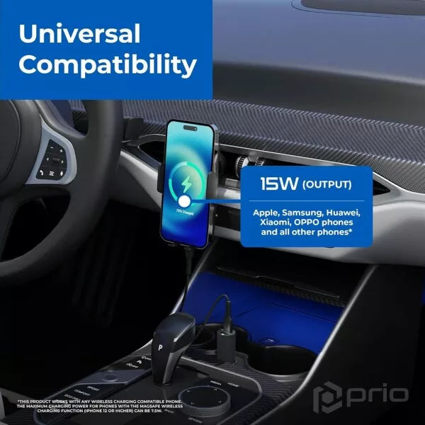 Prio Kabellose KFZ-Handyhalterung mit 15W Schnellladung (USB-C) – Schwarz