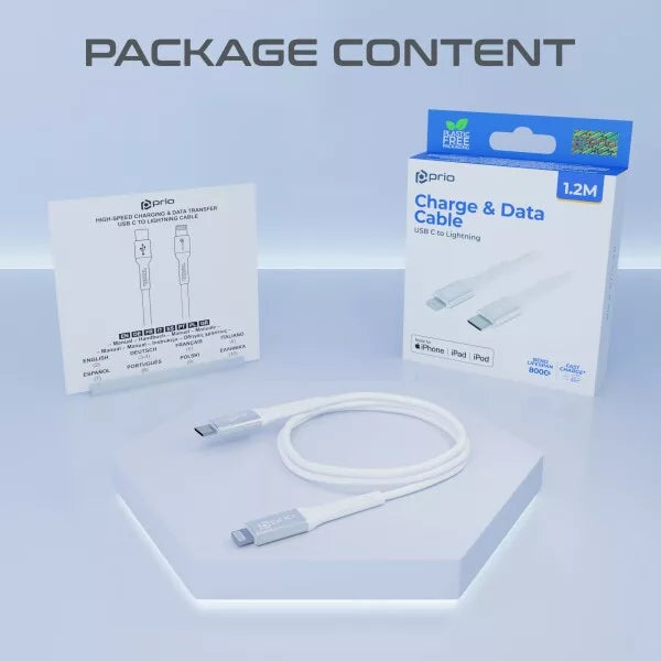 Prio iPhone Ladekabel USB-C auf Lightning – MFi zertifiziert, 1,2m, Weiß