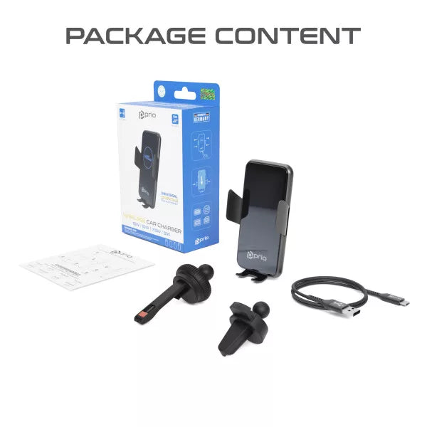 Prio Kabellose KFZ-Handyhalterung mit 15W Schnellladung (USB-C) – Schwarz