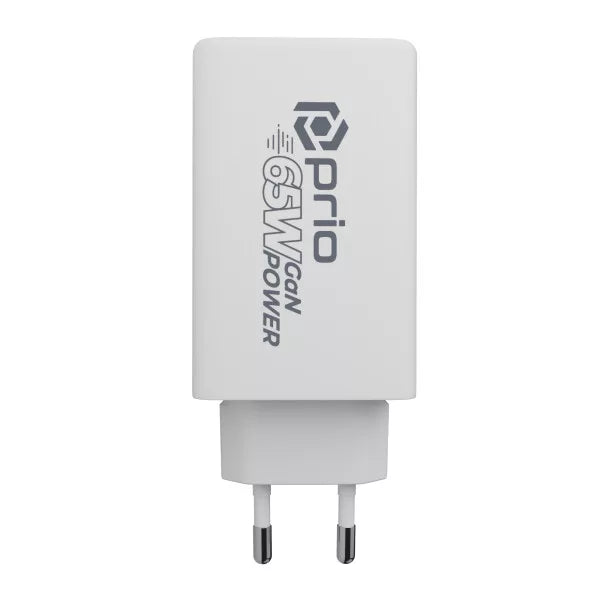Prio 65W GaN Power Charger – Kompaktes 3-Port Schnellladegerät für Laptop, Tablet & Smartphone | 2× USB-C + 1× USB-A | PD, PPS & QC 3.0