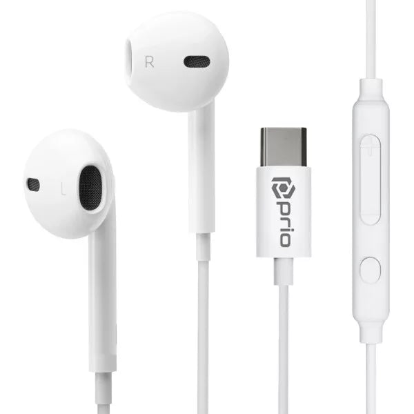 Prio Stereo USB-C Headset In-Ear – Kopfhörer mit Mikrofon & Steuerung (Classic) – Weiß
