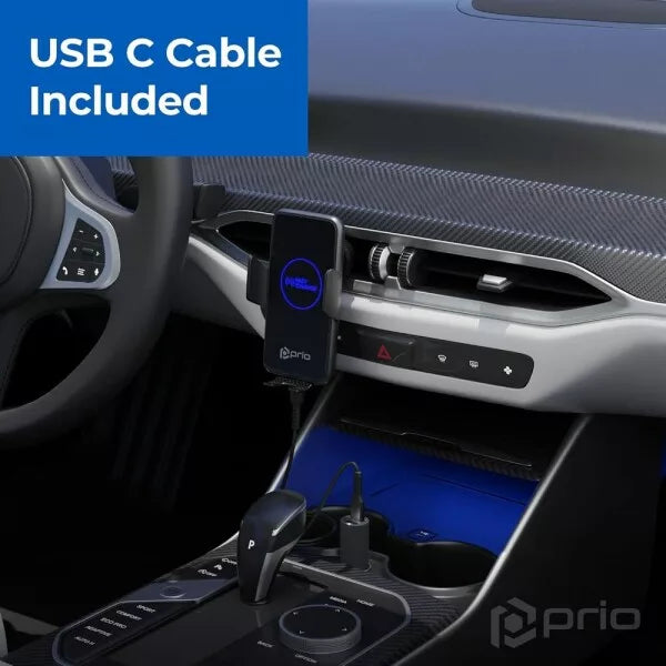 Prio Kabellose KFZ-Handyhalterung mit 15W Schnellladung (USB-C) – Schwarz