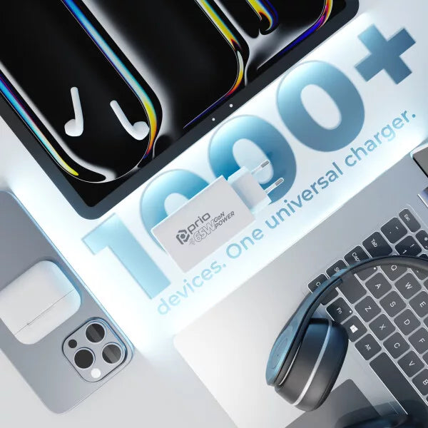 Prio 65W GaN Power Charger – Kompaktes 3-Port Schnellladegerät für Laptop, Tablet & Smartphone | 2× USB-C + 1× USB-A | PD, PPS & QC 3.0