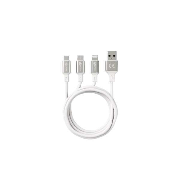 Prio 3in1 Micro-USB & USB-C & Lightning zu USB-A Kabel 3A 2m – Weiß