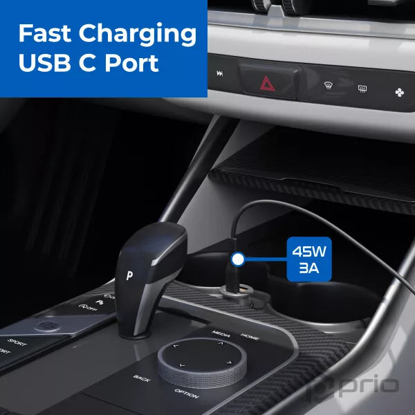 Prio 45W KFZ-Schnellladegerät USB-C & USB-A – PD 3.0, Silber