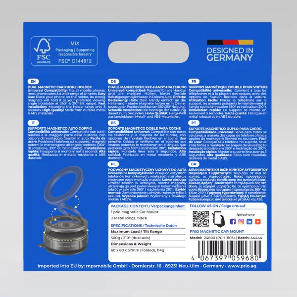 Prio Magnetische Auto-Handyhalterung – Windschutzscheibe & Armaturenbrett