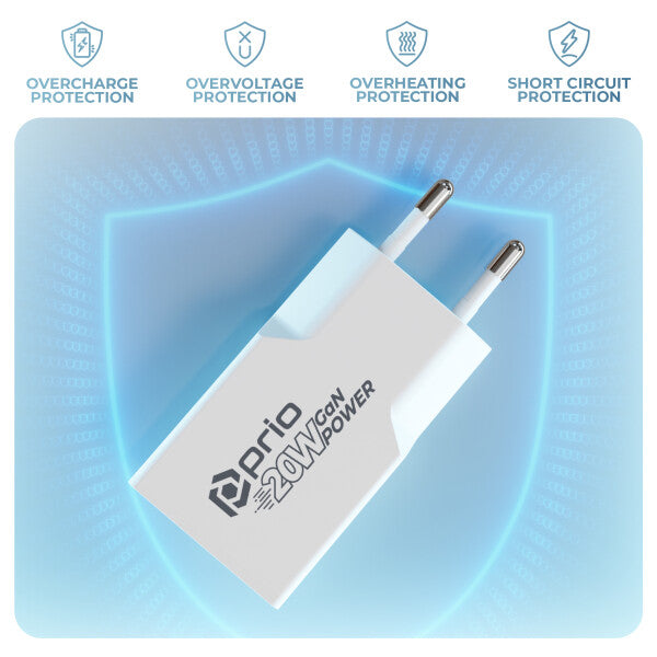 Prio 20W GaN Power Charger PD PPS (USB-C) + QC 3.0 (USB-A) – Weiß