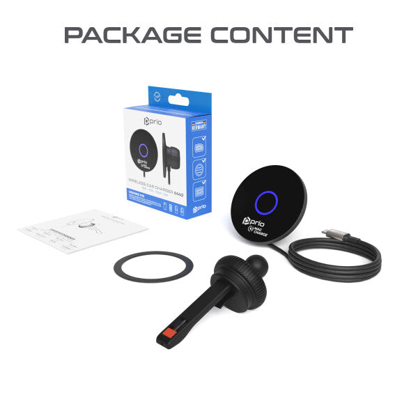 Prio Wireless Car Charger Mag 15W – Magnetische KFZ-Halterung mit kabellosem Laden