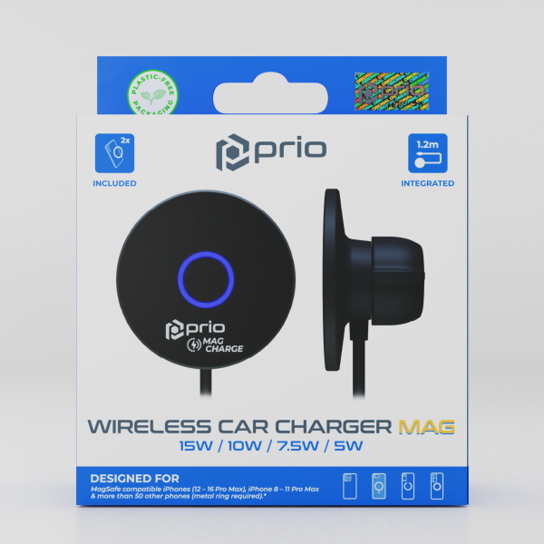 Prio Wireless Car Charger Mag 15W – Magnetische KFZ-Halterung mit kabellosem Laden